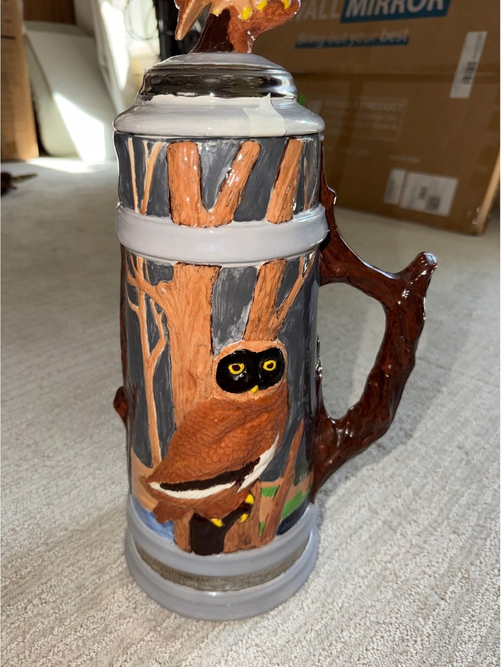 Ceramic owl beer stein mug